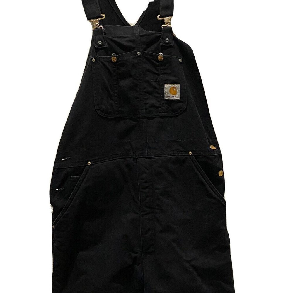 Carhartt 36 X34 Men's R03 Black Overalls Insulated Pants USA Zipper Pockets